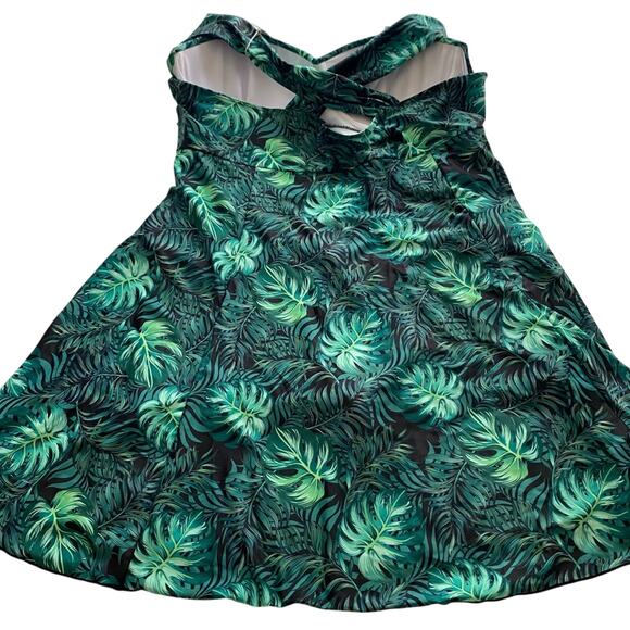 Swimsuit Cocopear 5XL NWT Green Black leaf print romper Plus Size One Piece - Picture 2 of 9